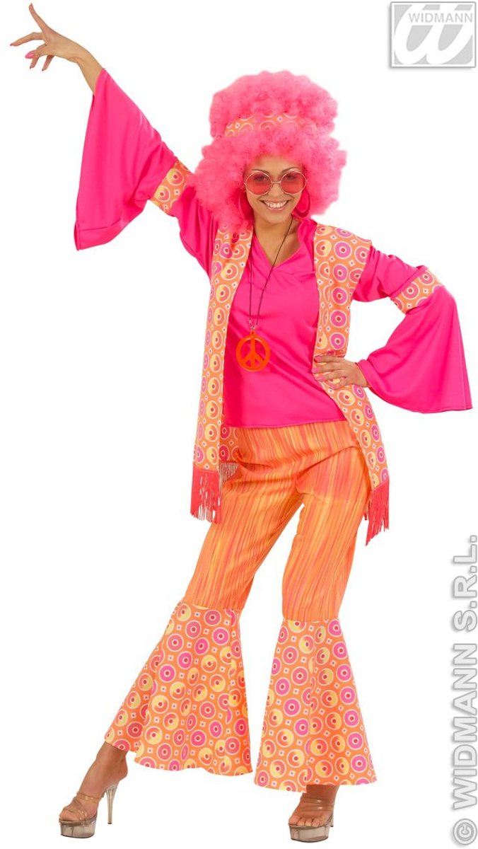 Hippie Kostuum | Hippie Dame Ms Pink Kostuum Vrouw | Large | Carnaval kostuum | Verkleedkleding